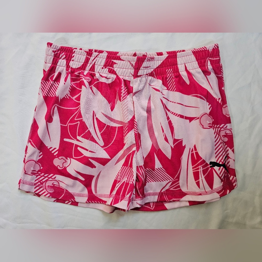 Puma Pink and Light Pink Floral Girls Athletic Shorts- Medium- NWT